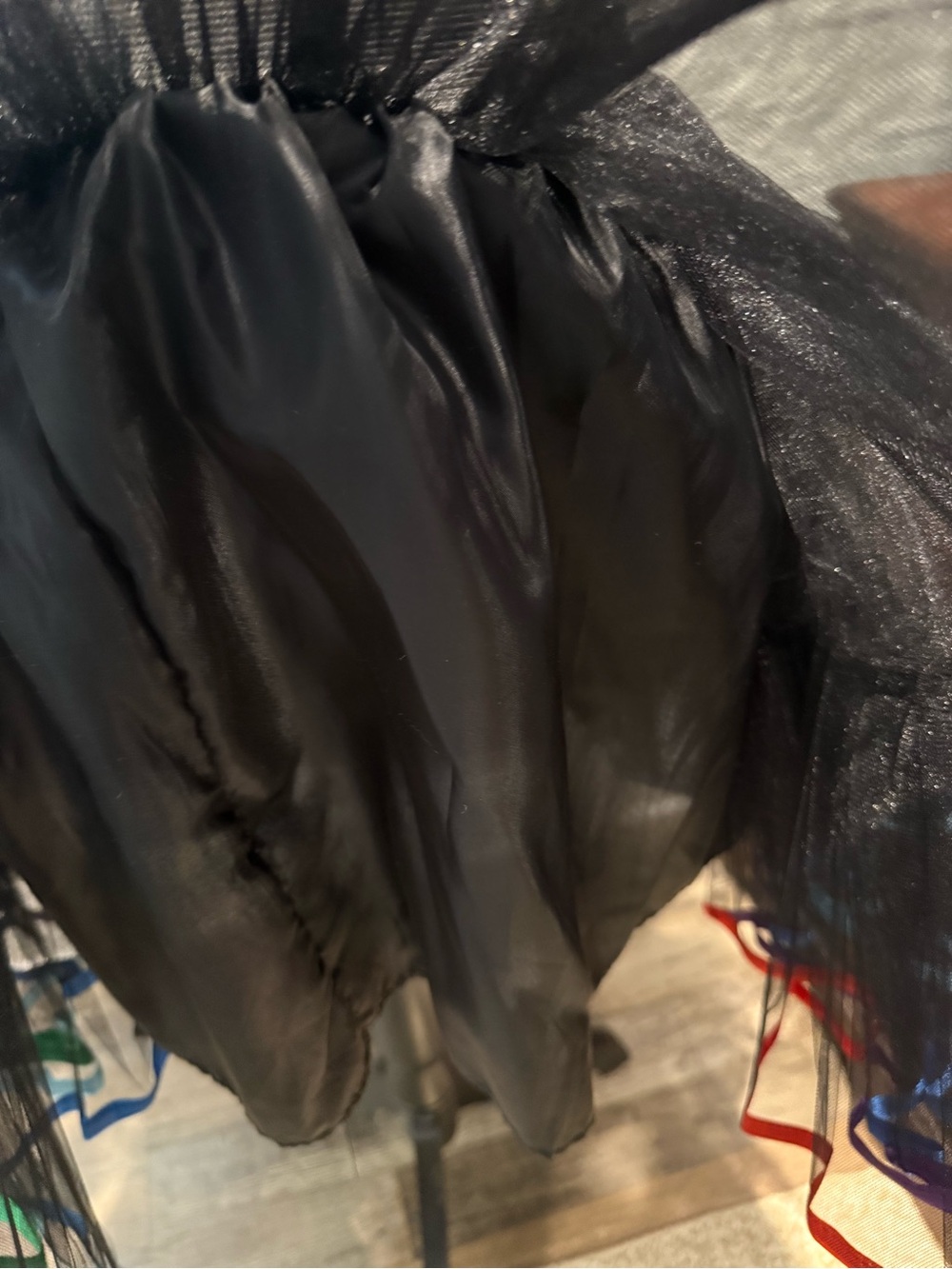 Black Tulle 4-Layer Crinoline Skirt Hemmed w/Rainbow Satin Ribbon/NEVER WORN - Picture 3 of 3